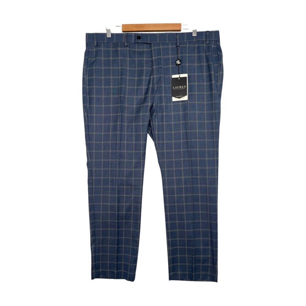 Ralph Lauren Pants Mens 40x29 Blue Plaid Classic Fit Stretch Dress Slacks Office